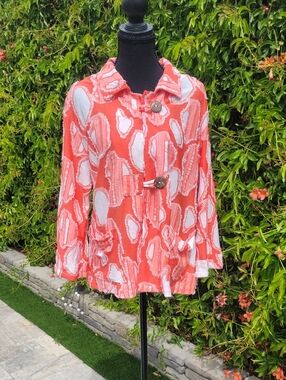 Kaktus Coral and White Patchwork Patterned Blazer/ Jacket